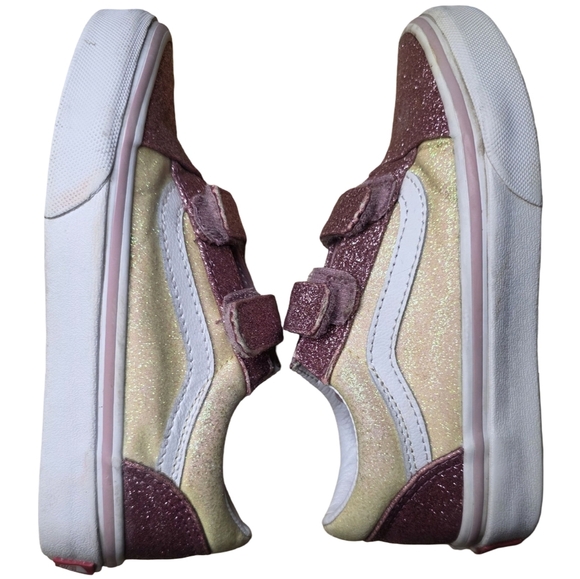 Vans Kids Glitter Velcro Sneakers Pink Gold Size 12.5 Youth - Picture 4 of 6